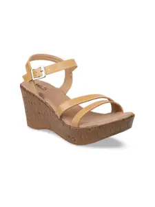 Inc 5 Beige Party High-Top Wedge Sandals With Buckles