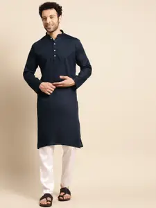 RAJUBHAI HARGOVINDAS Men Navy Blue Pastels Kurta