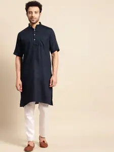 RAJUBHAI HARGOVINDAS Men Navy Blue Pastels Kurta