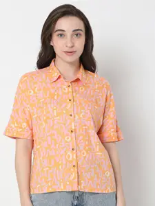 Vero Moda Women Orange Floral Printed Casual Shirt