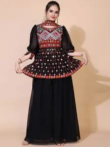 Virah Fashion Virah Fashion Women Black Ethnic Motifs Thread Work Kurti with Skirt & With Dupatta