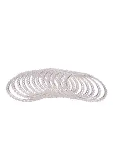 FEMMIBELLA Set Of 12 Silver-Plated White Beaded Handcrafted Bangles