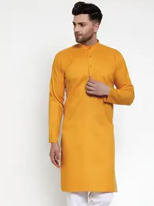 Jompers Men Mustard Yellow Cotton Blend Pathani Kurta