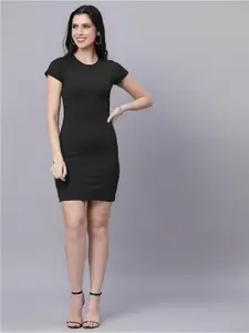 KASSUALLY Black Solid Bodycon Dress