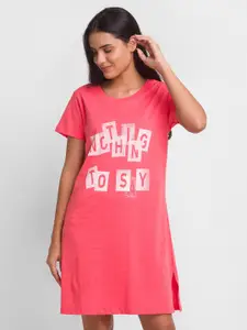 XIN Coral Typography Printed Pure Cotton Nightdress