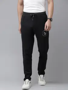 U.S. Polo Assn. Denim Co. Men Black Brand Logo Printed Mid-Rise Regular Track Pants
