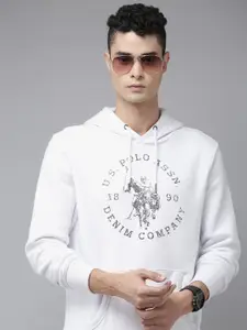 U.S. Polo Assn. Denim Co. U S Polo Assn Denim Co Men White Printed Hooded Sweatshirt