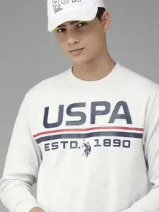 U.S. Polo Assn. U S Polo Assn Men White Brand Logo Printed Round Neck Sweatshirt