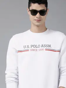 U.S. Polo Assn. U S Polo Assn Men White Brand Logo Printed Sweatshirt