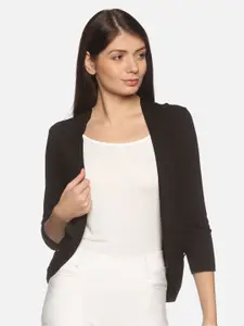 Outflits Women Black Solid Open Front Shrug