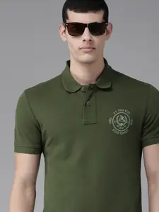 U.S. Polo Assn. Denim Co. U S Polo Assn Denim Co Men Olive Green Solid Polo Collar Slim Fit T-shirt