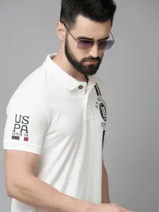 U.S. Polo Assn. Denim Co. U S Polo Assn Denim Co Men White Typography Printed Pure Cotton Slim Fit T-shirt