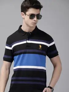 U.S. Polo Assn. Men Pure Cotton Striped Polo Collar T-shirt