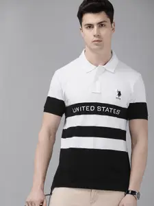 U.S. Polo Assn. Men Pure Cotton Colourblocked Polo Collar T-shirt