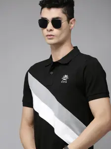 U.S. Polo Assn. Men Black & Grey Striped Pure Cotton Slim Fit T-shirt
