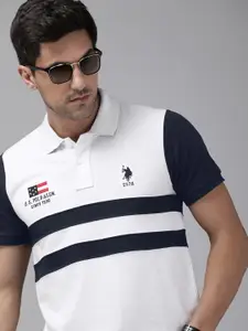 U.S. Polo Assn. Men Pure Cotton Striped Polo Collar T-shirt