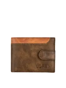 LOREM Men Brown & Tan Textured Two Fold Wallet with SIM Card Holder