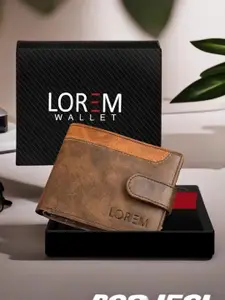 LOREM Men Brown & Tan Textured Two Fold Wallet with SIM Card Holder