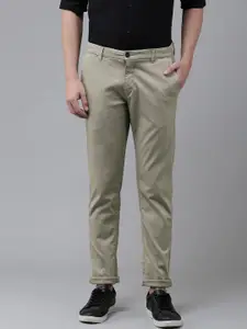 U.S. Polo Assn. U S Polo Assn Men Olive Green Slim Fit Mid-Rise Corduroy Chinos Trousers