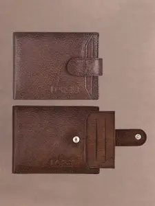 LOREM Men Brown Textured Leather Two Fold Wallet with SIM Card Holder