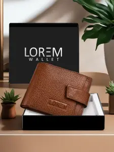 LOREM Men Tan & Black Textured Leather Two Fold Wallet with SIM Card Holder