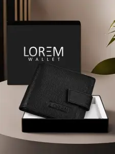 LOREM Men Black Textured Leather Two Fold Wallet with SIM Card Holder