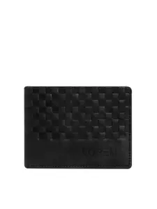 LOREM Men Black Textured Two Fold Wallet with SIM Card Holder
