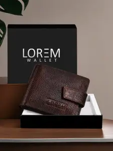 LOREM Men Brown Textured Leather Two Fold Wallet with SIM Card Holder