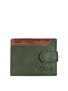 LOREM Men Green & Brown Textured Two Fold Wallet with SIM Card Holder