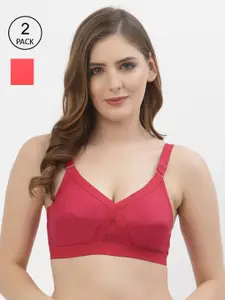 Floret Set Of 2 Red & Maroon Non Padded & Non Wired Solid Bra