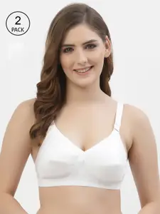 Floret White Set Of 2 Non Padded & Non Wired Solid Bra