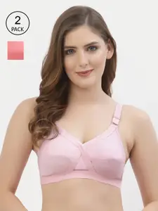 Floret Pack of 2 Pink & Rose Pink Non Wired Full Coverage Everyday Bra