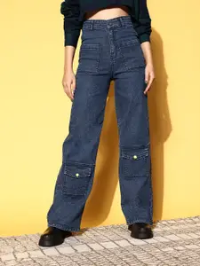 SASSAFRAS Stylish Blue High-Rise Straight Fit Jeans
