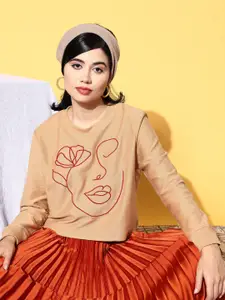 SASSAFRAS Women Elegant Beige Solid Kidult Kitsch Sweatshirt