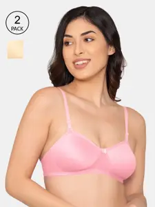 K LINGERIE Pink & Cream-Coloured Pack of 2 Non Padded Non Wired All Day Comfort Bra
