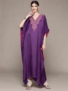 aarke Ritu Kumar Women Purple Ethnic Motifs Yoke Design Flared Sleeves Kaftan Kurta