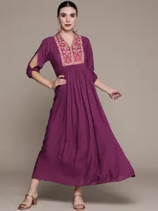 aarke Ritu Kumar Purple Yoke Embroidered Maxi Ethnic Dress