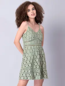 FabAlley Green Floral Lace Dress
