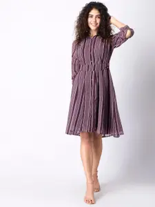 FabAlley Purple Striped Georgette Dress
