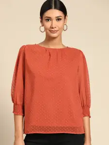 all about you Women Rust Orange Dobby Weave Top