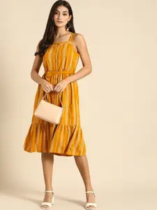 all about you Mustard Yellow & White Tiered A-Line Midi Dress