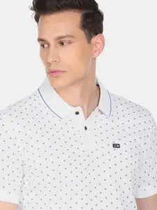 Arrow Sport Men White Printed Polo Collar Applique T-shirt
