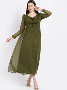 La Zoire Olive Green Georgette Maxi Dress