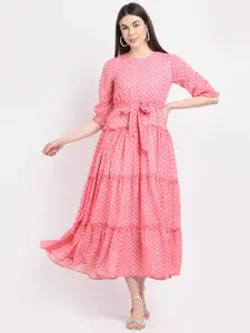La Zoire Pink Georgette Midi Dress