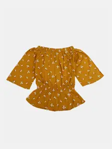 V-Mart Mustard Yellow Floral Print Cinched Waist Top