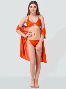 Romaisa Women Orange Short Sleeve Solid Nightdress