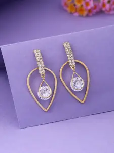 kashwini Gold-Toned Stone-Studded Contemporary Drop Earrings