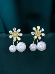kashwini White & Gold-Toned Contemporary Studs Earrings
