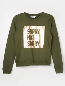 Fame Forever by Lifestyle Girls Olive Green Printed Cotton Sweatshirt