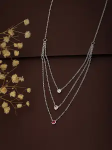 VANBELLE Silver-Toned & Red Sterling Silver Rhodium-Plated Layered Necklace